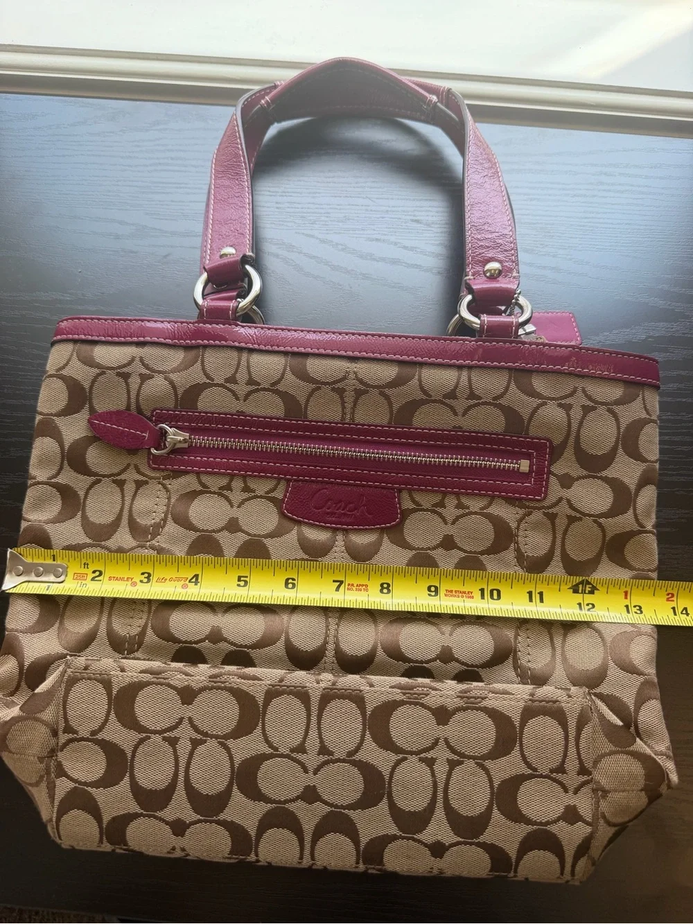 Coach Penelope Signature Canvas Tote with Berry Leather Trim Y2K F14693
